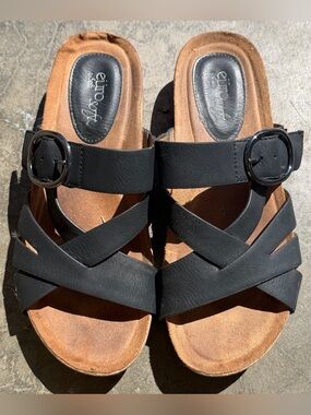 Euro Soft By Sofft Open Toe Black Brown Sandals Women Size 7.5